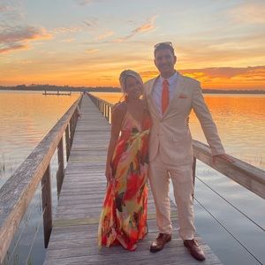 Orangey red and yellow keyhole maxi